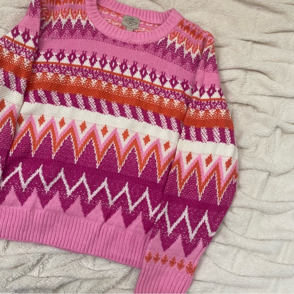 St John's Bay Fair Isle Geometric Crewneck Sweater pink/orange Sz XL - Picture 4 of 6